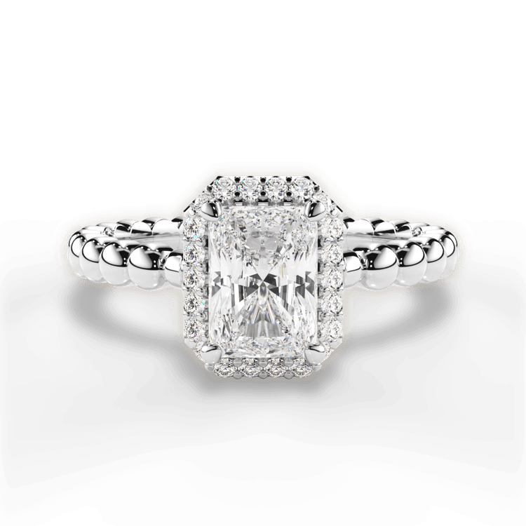 Beaded Diamond Halo Engagement Ring