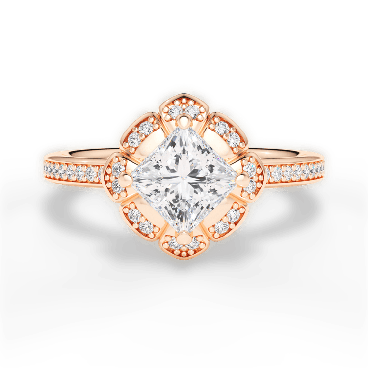 Vintage Petal Halo Diamond Engagement Ring