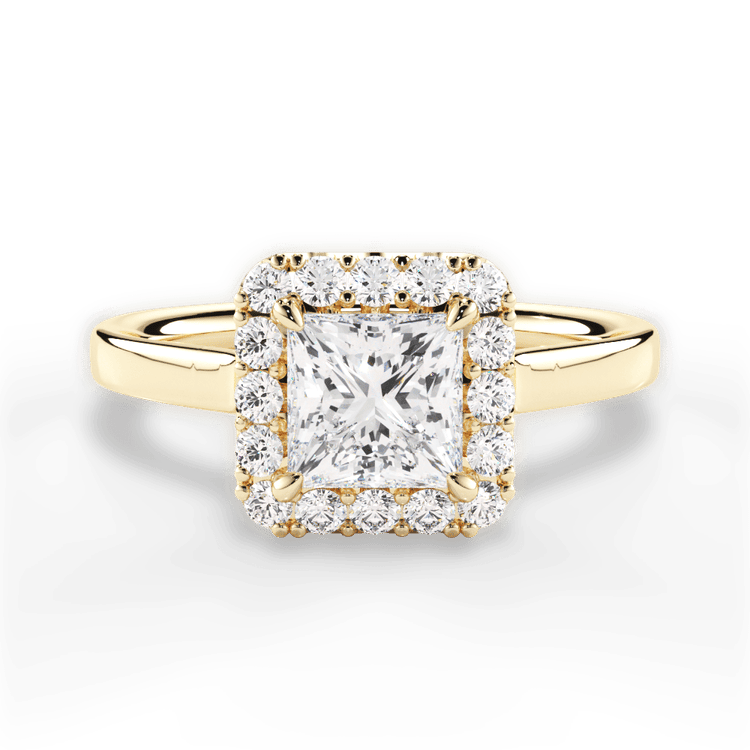 Plain Band French-Set Halo Engagement Ring / 0.21 Carat Princess Lab Diamond