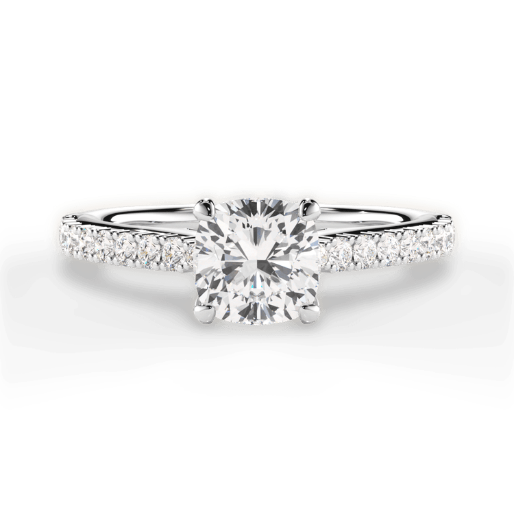 French-set Diamond Band Engagement Ring With Surprise Diamonds / 2.01 Carat Cushion Diamond