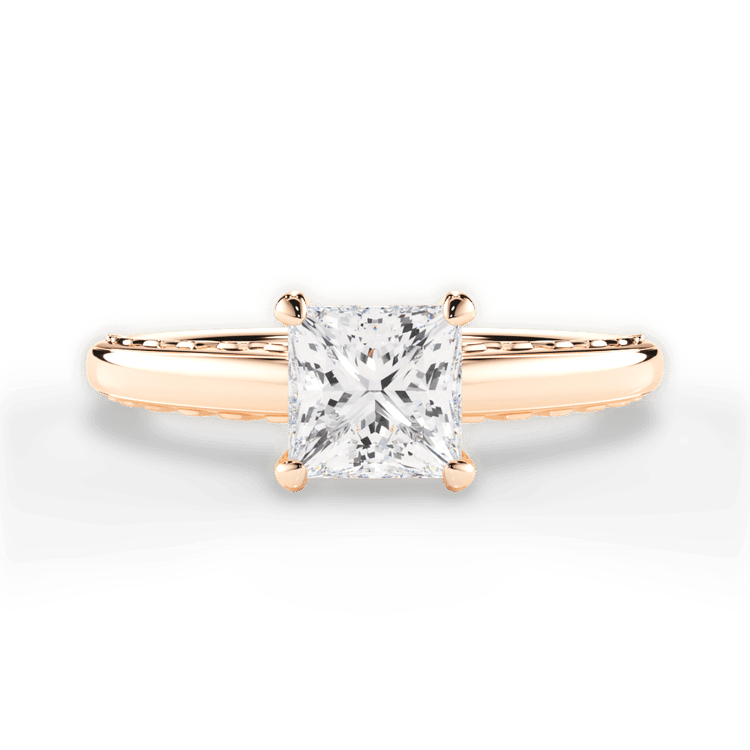 Engraved Solitaire Engagement Ring / 1.51 Carat Princess Diamond