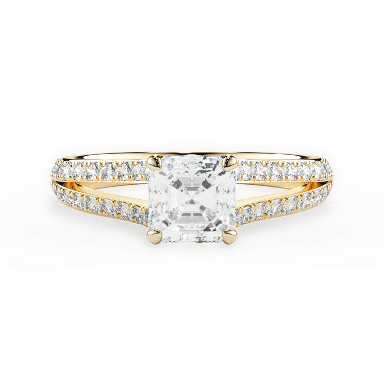 The Bicia Asscher Cut 18kt Yellow Gold Double French Set Diamond V Engagement Ring With Surprise Diamonds