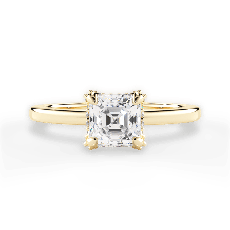 The Amara Asscher Cut 18kt Yellow Gold Diamond Collar Solitaire Engagement Ring
