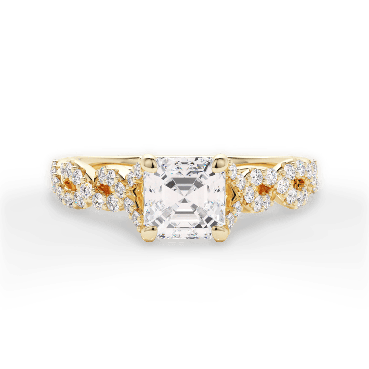 The Aurora Asscher Cut 18kt Yellow Gold Diamond Twist Engagement Ring