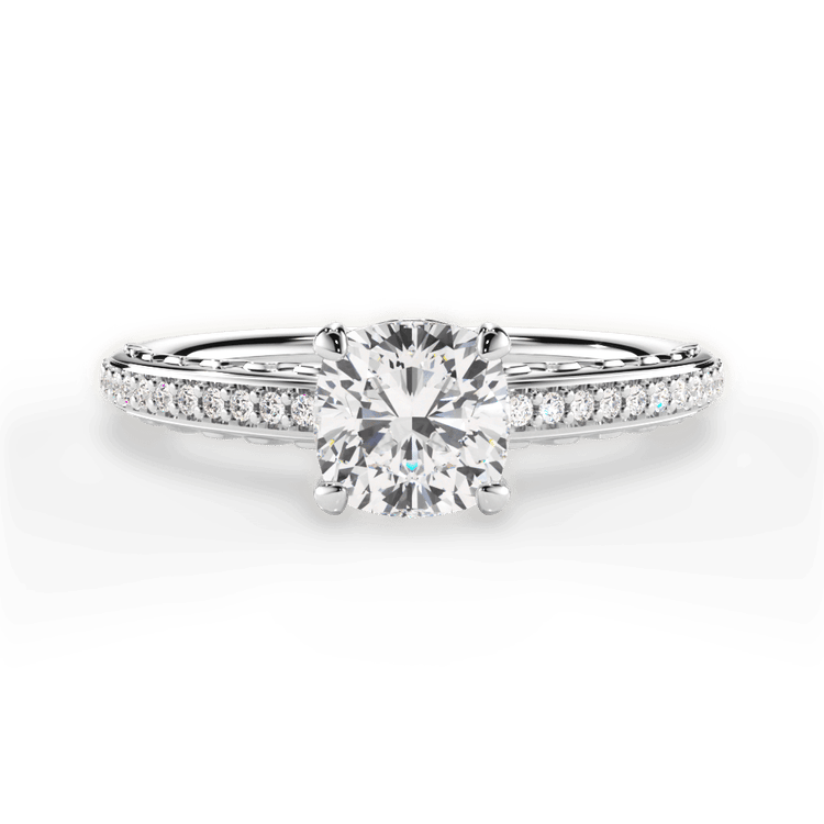 Engraved Diamond Engagement Ring / 2.01 Carat Cushion Diamond