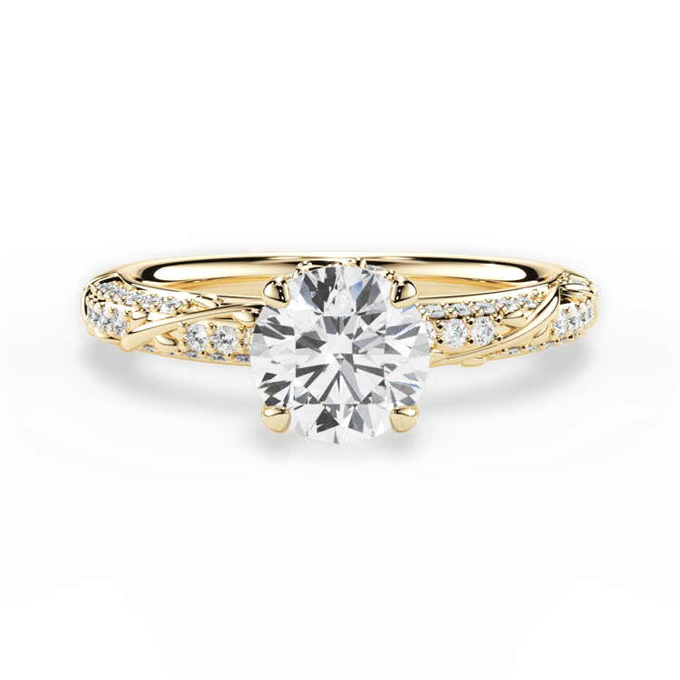 The Felicia Round Cut 18kt Yellow Gold Three Row Diamond Vine Engagement Ring With Diamond Gallery