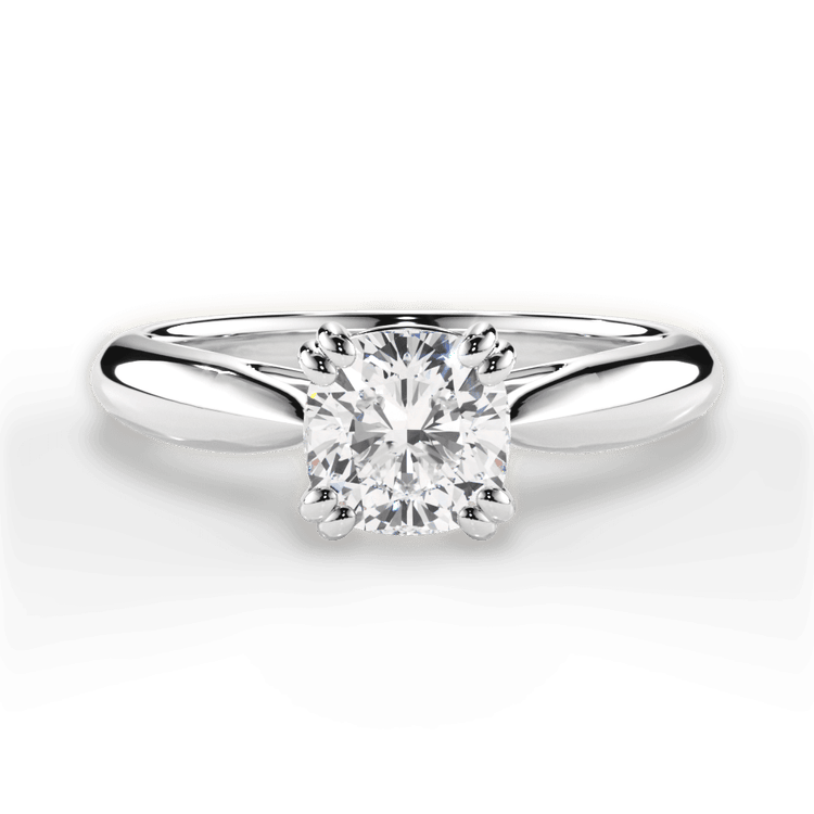 Two-Tone Solitaire Diamond Tulip Cathedral Engagement Ring / 1.01 Carat Cushion Diamond