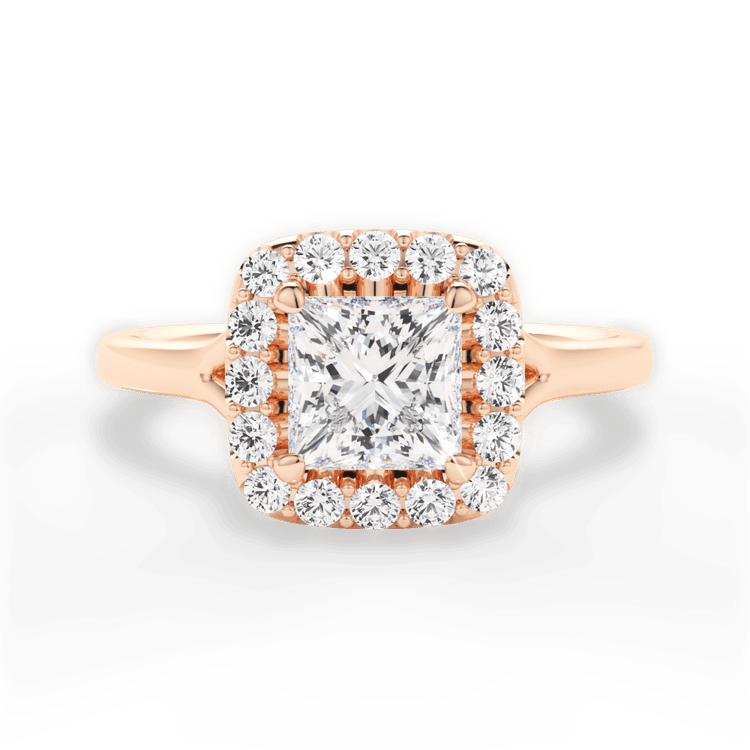 Simple Split Shank Halo Diamond Engagement Ring / 0.23 Carat Princess Diamond
