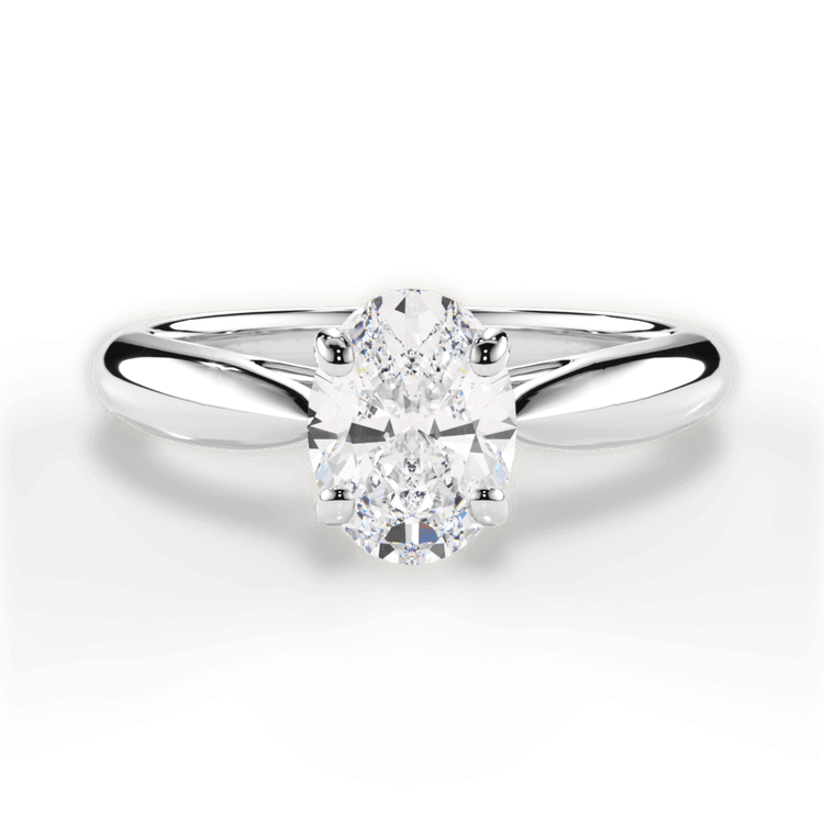 Two-Tone Tapered Cathedral Solitaire Engagement Ring-N/S Prongs / 5.05 Carat Oval Diamond