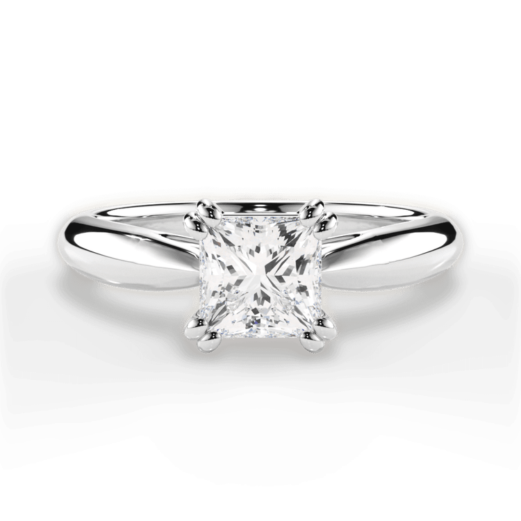 Two-Tone Solitaire Diamond Tulip Cathedral Engagement Ring / 2.01 Carat Princess Diamond