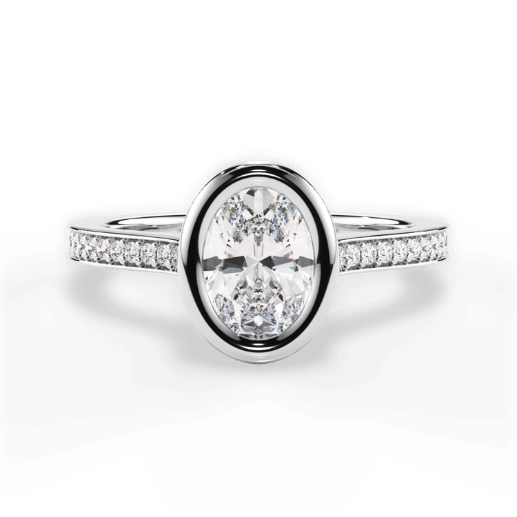 Bezel-Set Pavé Diamond Band Engagement Ring / 6.01 Carat Oval Yellow Diamond