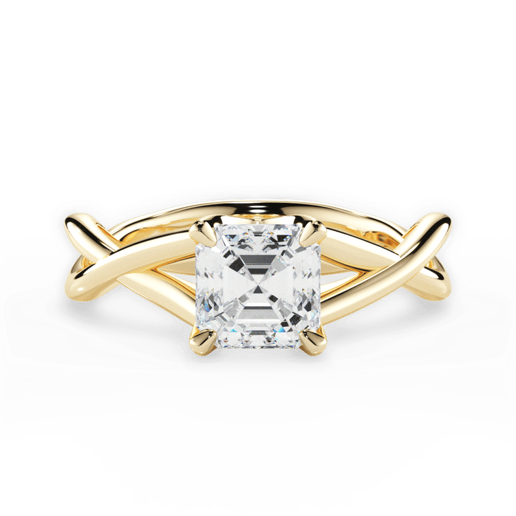 The Carmella Asscher Cut 18kt Yellow Gold Open Twist Solitaire Engagement Ring