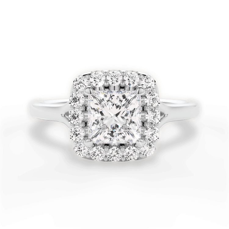 Simple Split Shank Halo Diamond Engagement Ring / 0.21 Carat Princess Lab Diamond
