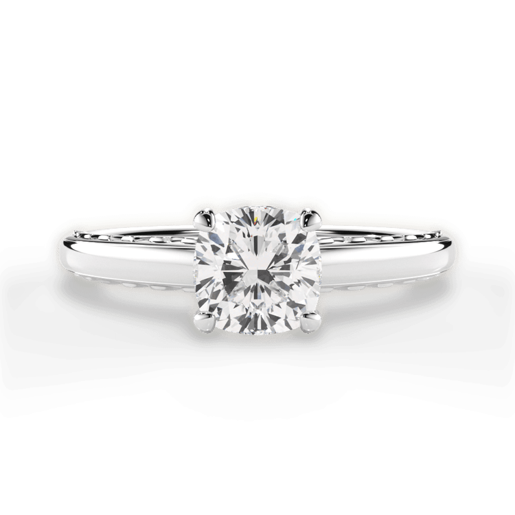 Engraved Solitaire Engagement Ring / 1.01 Carat Cushion Diamond