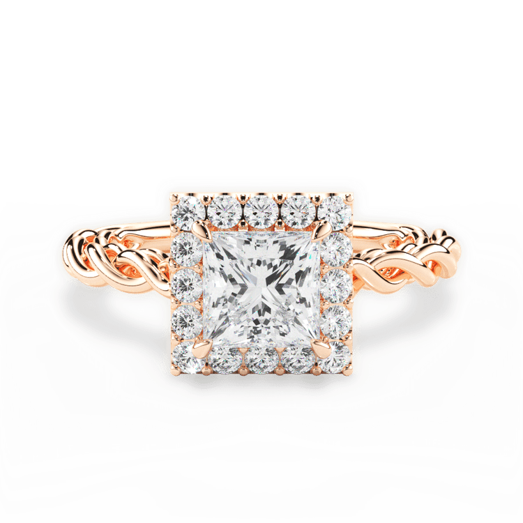 Twisted Shank Diamond Halo Engagement Ring