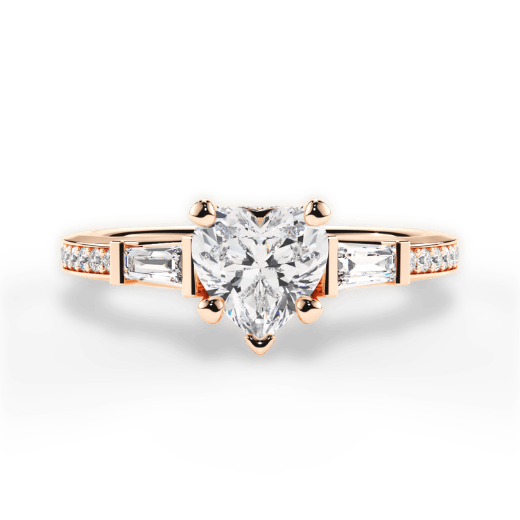The Bea Heart Cut 18kt Rose Gold Tapered Baguette Diamond Band Engagement Ring