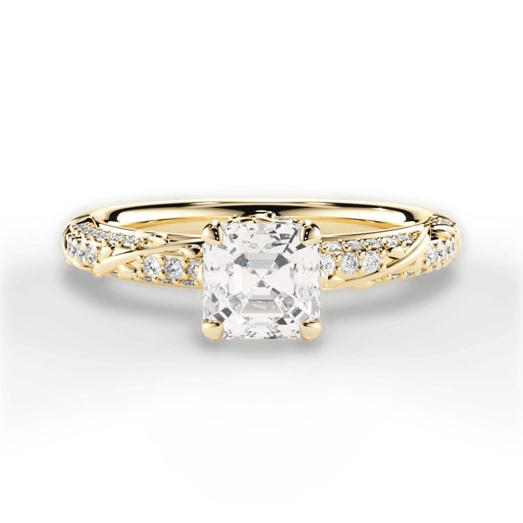 The Felicia Asscher Cut 18kt Yellow Gold Three Row Diamond Vine Engagement Ring With Diamond Gallery