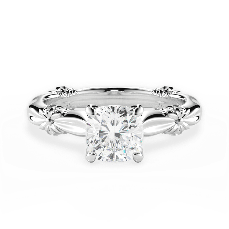 The Nora Cushion Cut Platinum Ribbon Solitaire Engagement Ring