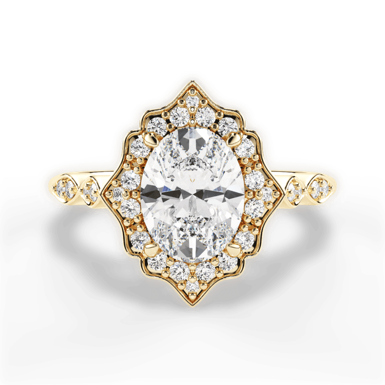 Vintage Floral Halo Diamond Engagement Ring / 6.01 Carat Oval Yellow Diamond
