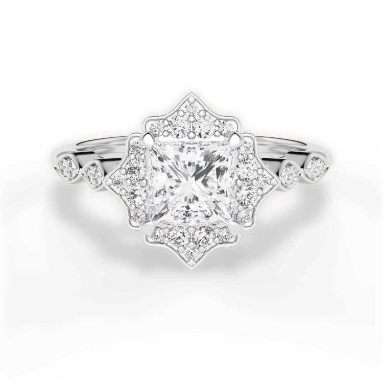 Vintage Floral Halo Diamond Engagement Ring / 0.21 Carat Princess Lab Diamond