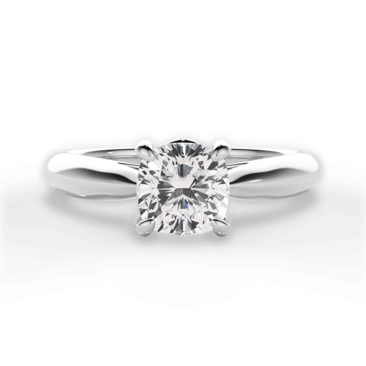 Two-Tone Solitaire Diamond Tapered Engagement Ring With Surprise Diamonds / 2.51 Carat Cushion Diamond