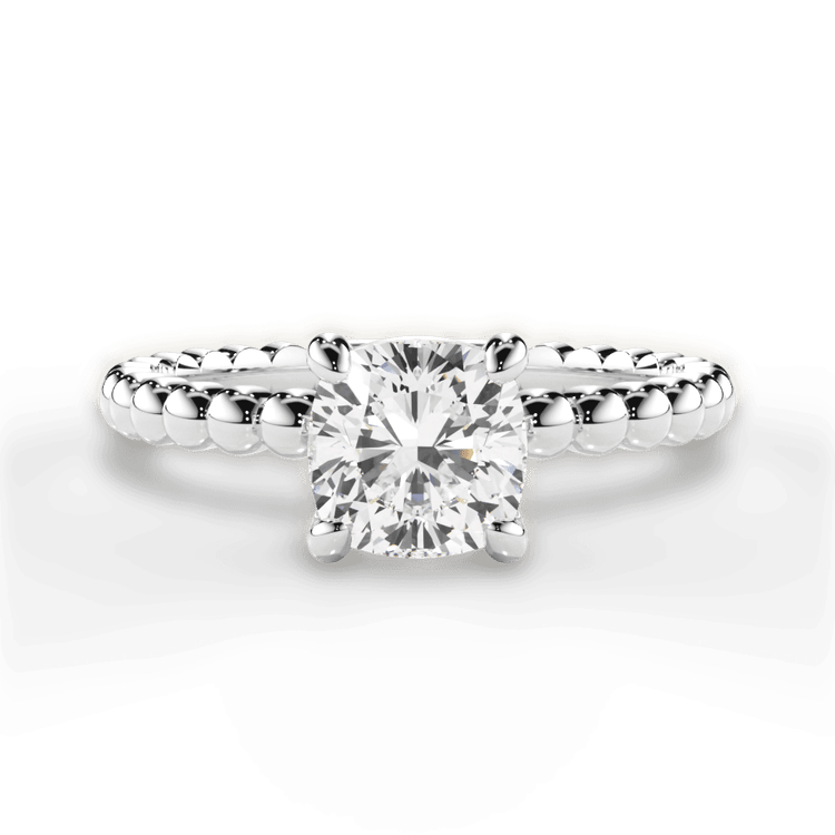 Solitaire Diamond Beaded Engagement Ring With Surprise Diamonds / 1.01 Carat Cushion Diamond