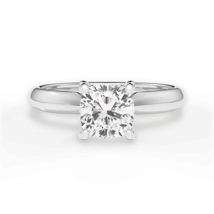 Two-Tone Solitaire Diamond Knife-edge Engagement Ring / 1.01 Carat Cushion Diamond