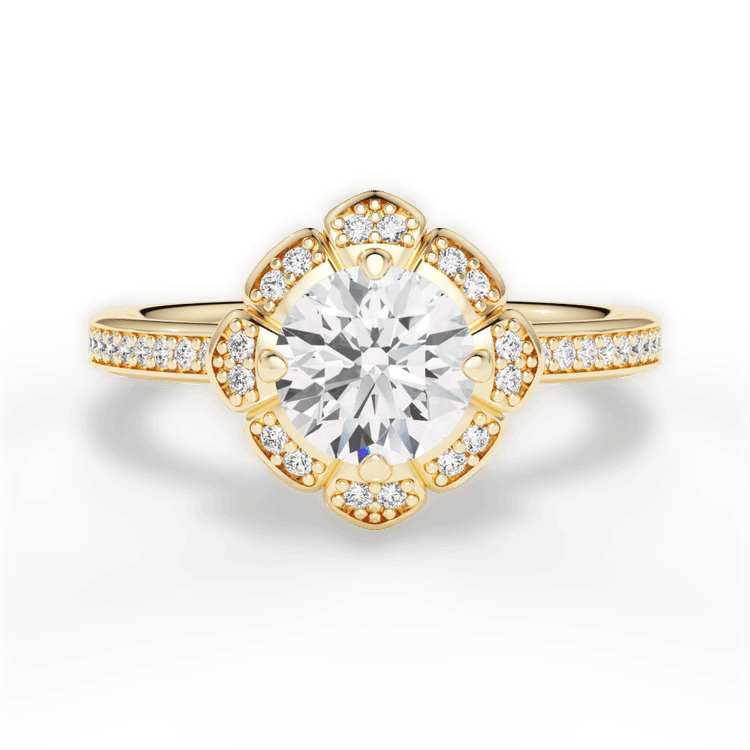 Vintage Petal Halo Diamond Engagement Ring