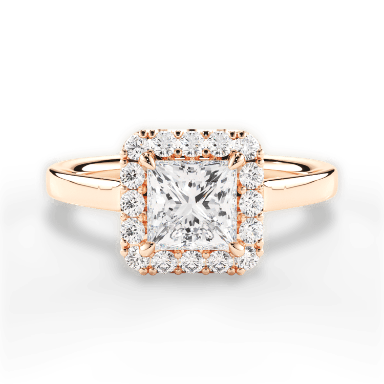 Plain Band French-Set Halo Engagement Ring