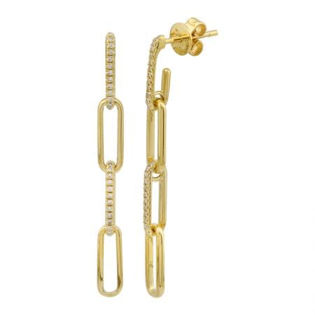 14kt Yellow Gold 0.14 CTW Diamond Paperclip Link Earrings