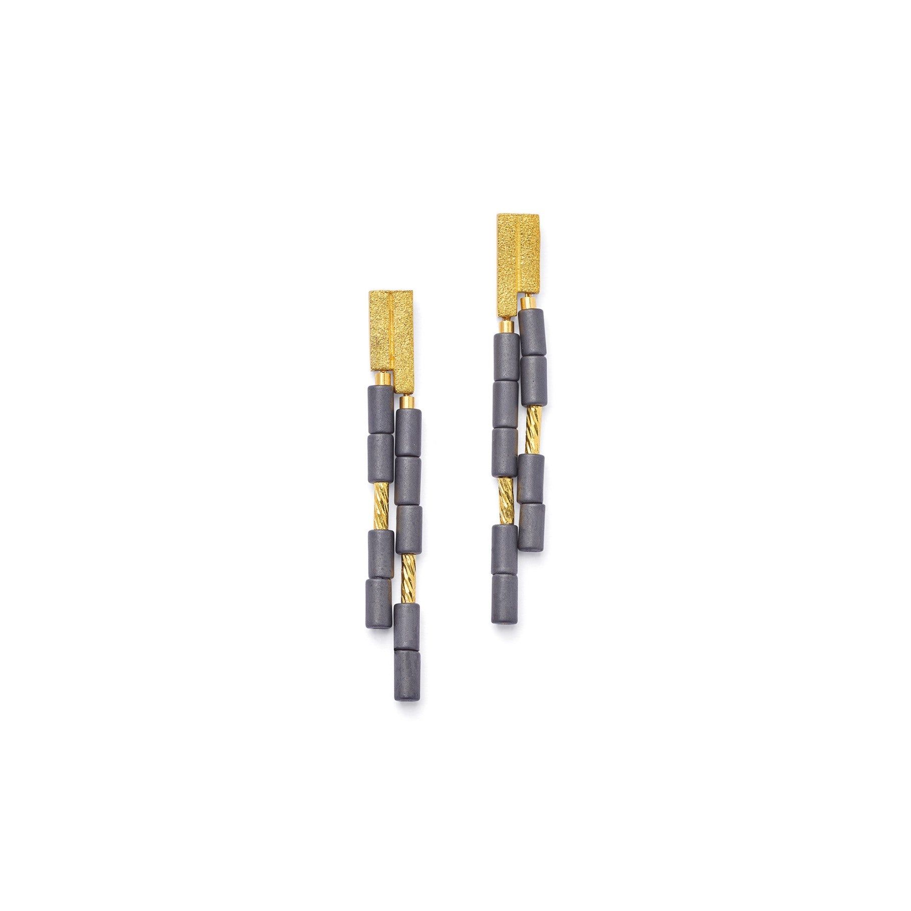 Bernd Wolf 24kt Gold Plated Yenassi Hematite Cube Earring Drops