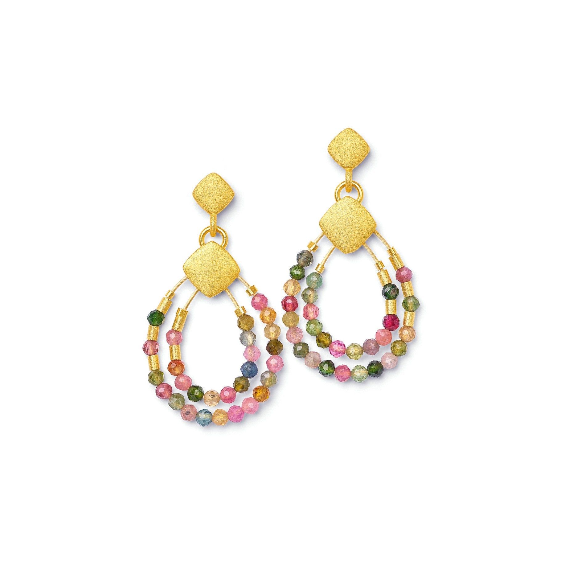 Bernd Wolf 24kt Gold Plated Colorful Teardrop Tourmaline Earrings