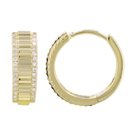 14kt Yellow Gold 0.16 CTW Fluted Diamond Border Huggie Hoop Earrings, 12mm