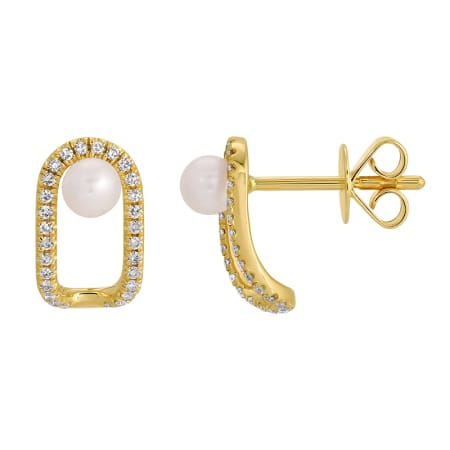 14kt Yellow Gold 0.15 CTW Diamond & Pearl Wrap Huggie Earrings