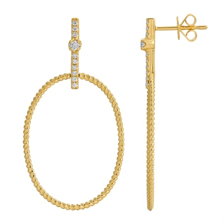 14kt Yellow Gold 0.16 CTW Twisted Open Oval Drop Diamond Earrings