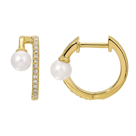 14kt Yellow Gold 0.10 CTW Diamond & Pearl Huggie Hoop Earrings
