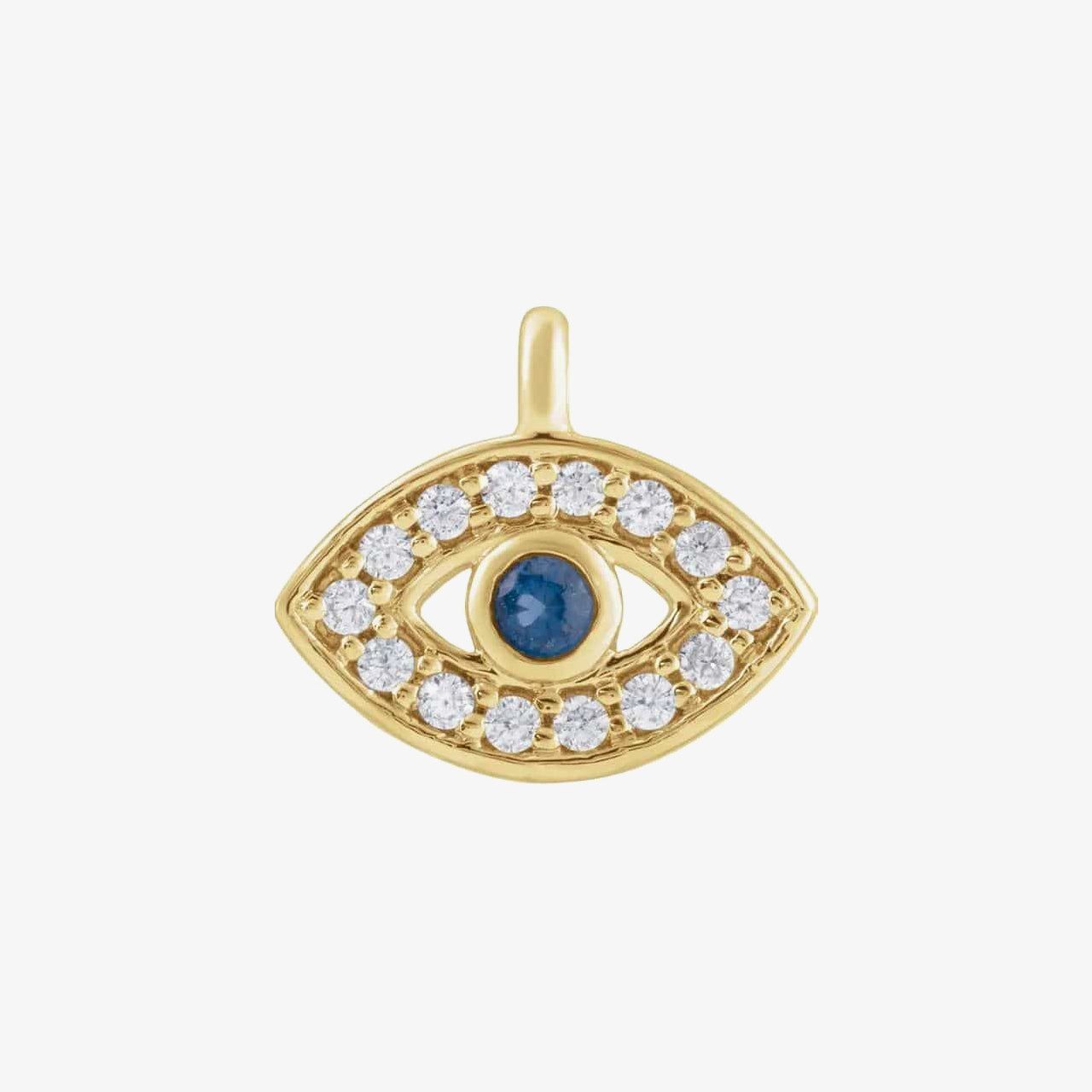 14kt Yellow Gold Blue Sapphire & .05 CTW Natural Diamond Evil Eye Charm