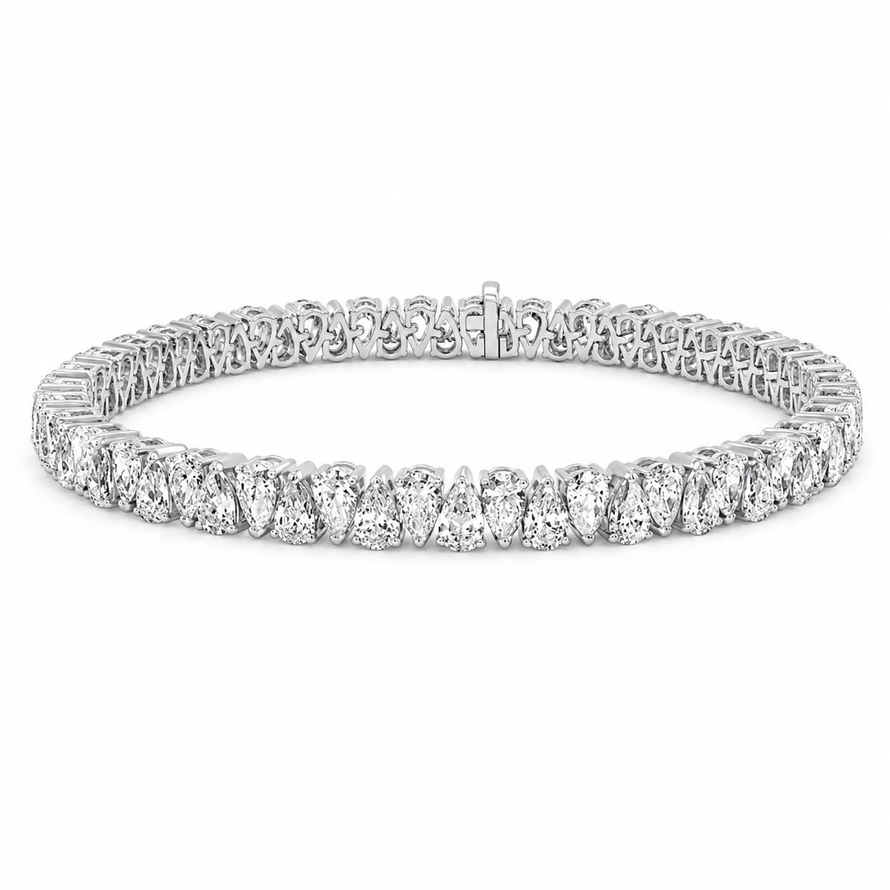 10.50 CTW Pear Cut Prong-Set Lab-Grown Diamond Tennis Bracelet in 14kt White Gold