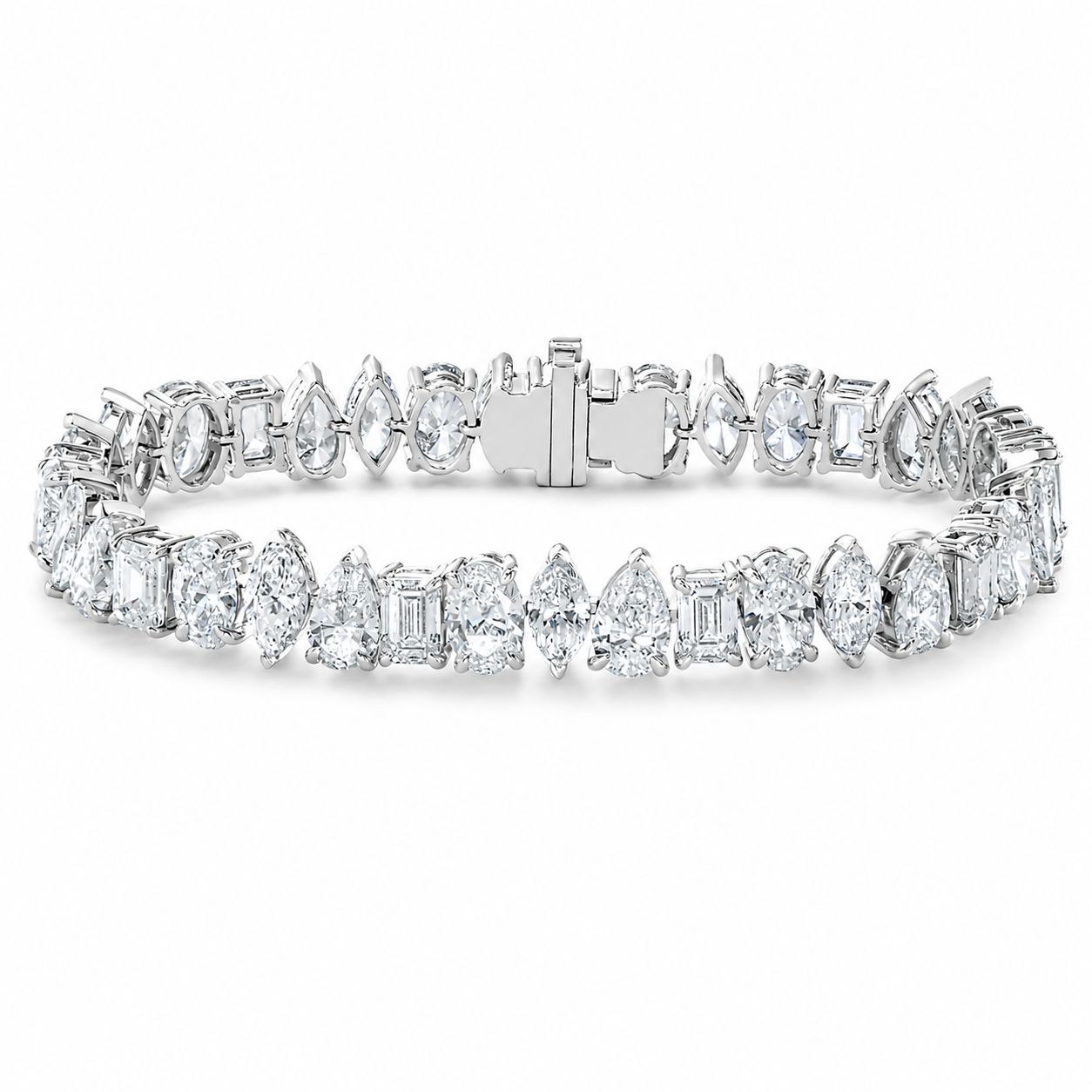3.00 CTW Multi Shape Prong-Set Lab-Grown Diamond Tennis Bracelet in 14kt White Gold