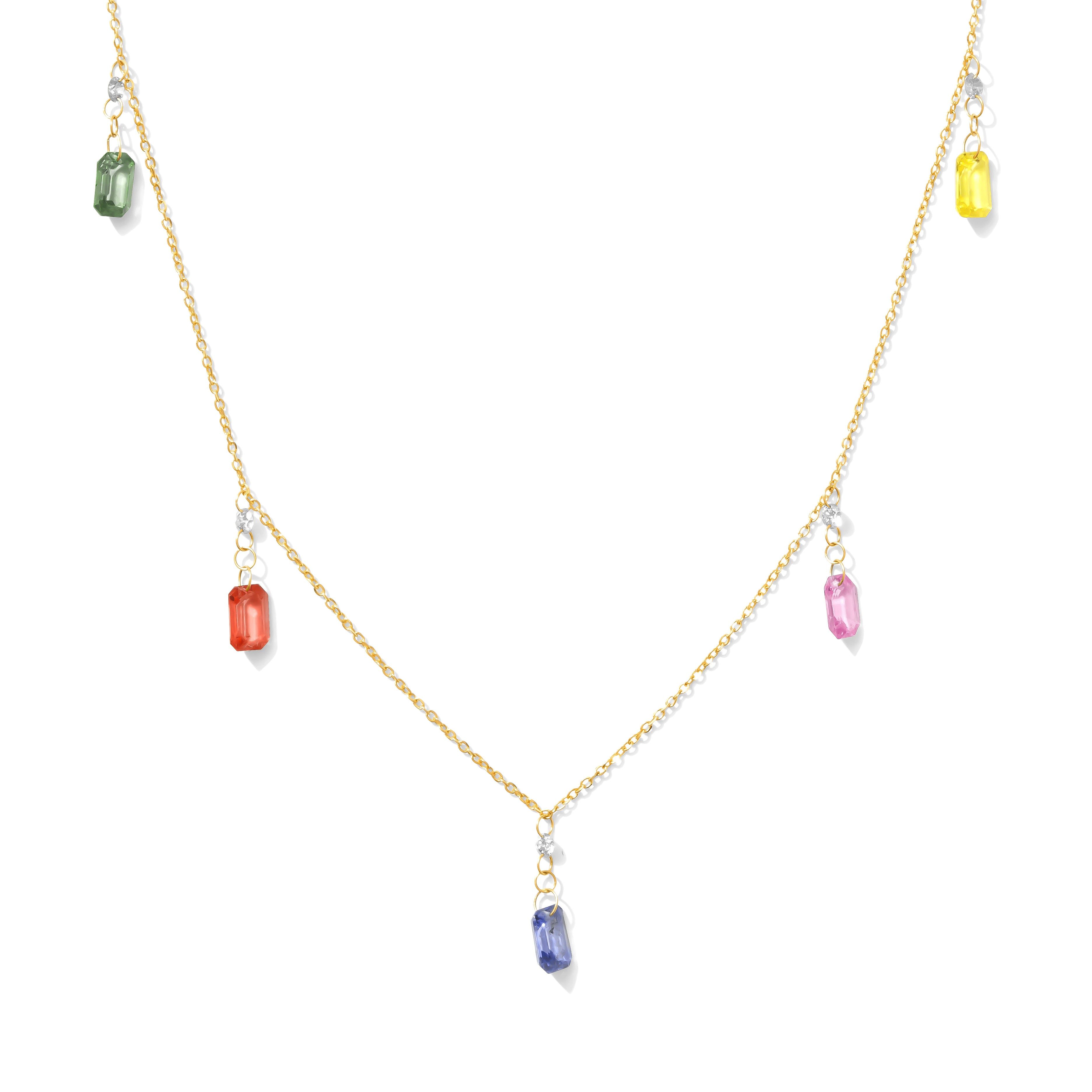18kt Yellow Gold Diamond & Sapphire Drop Necklace