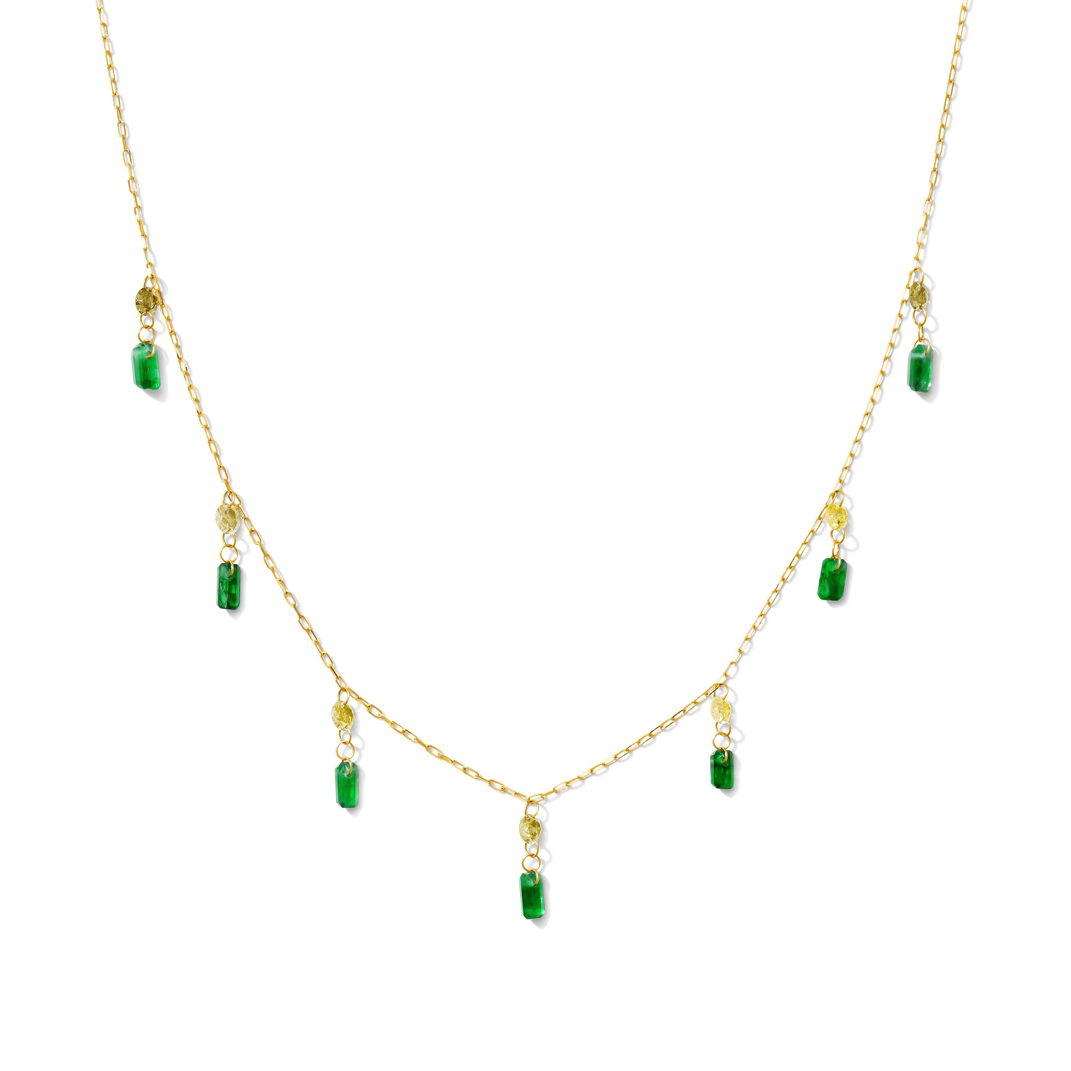 18kt Yellow Gold 2.86 CTW Diamond & Emerald Drop Necklace