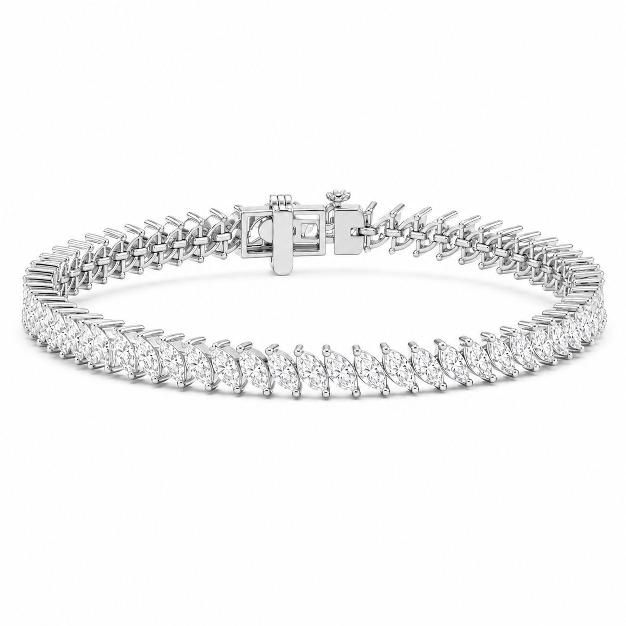 8.50 CTW Marquise Cut Prong-Set Lab-Grown Diamond Tennis Bracelet in 14kt White Gold