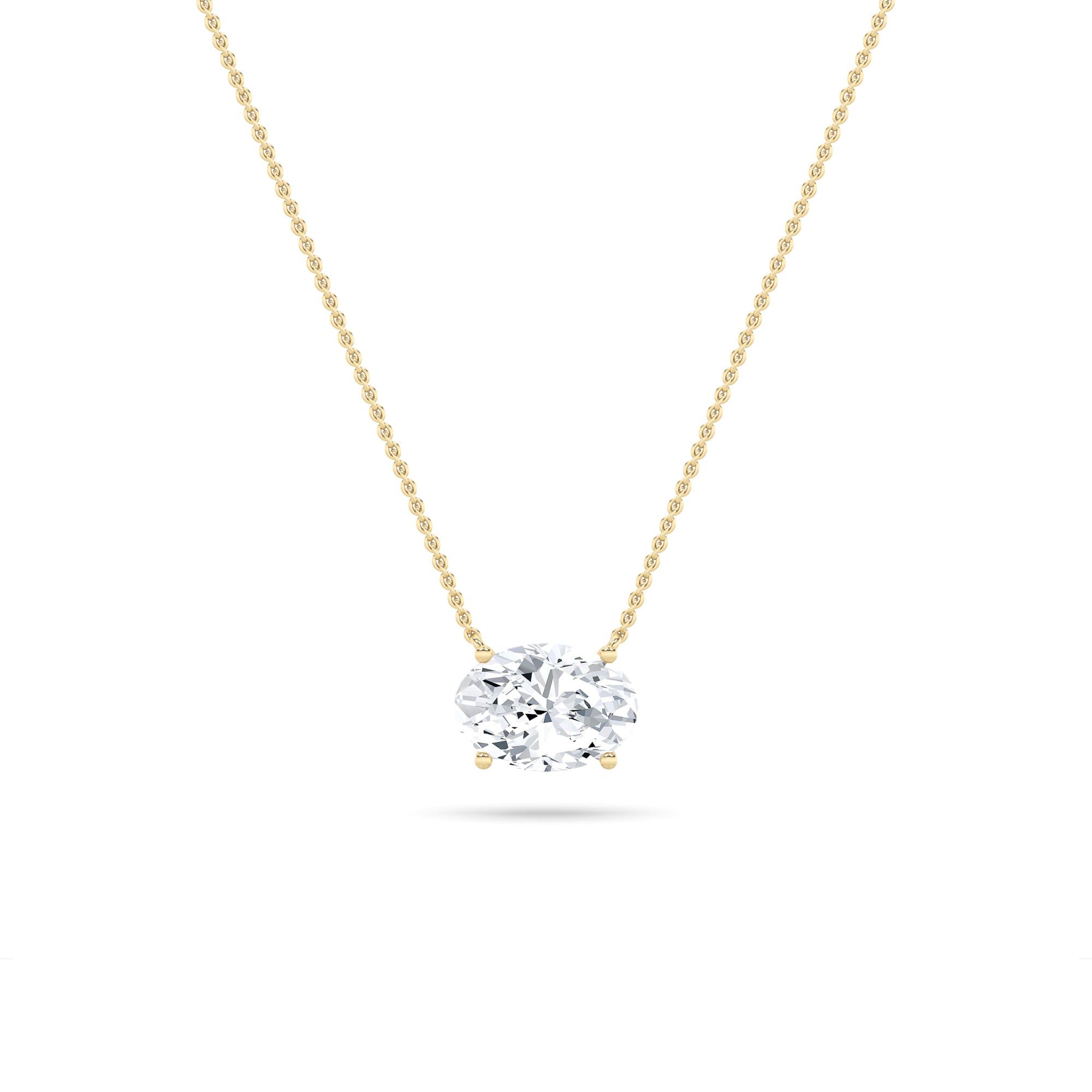 IGI Certified 3.00 CTW FVS East-West Oval Shaped Lab Grown Diamond Solitaire Necklace in 14KT Yellow Gold