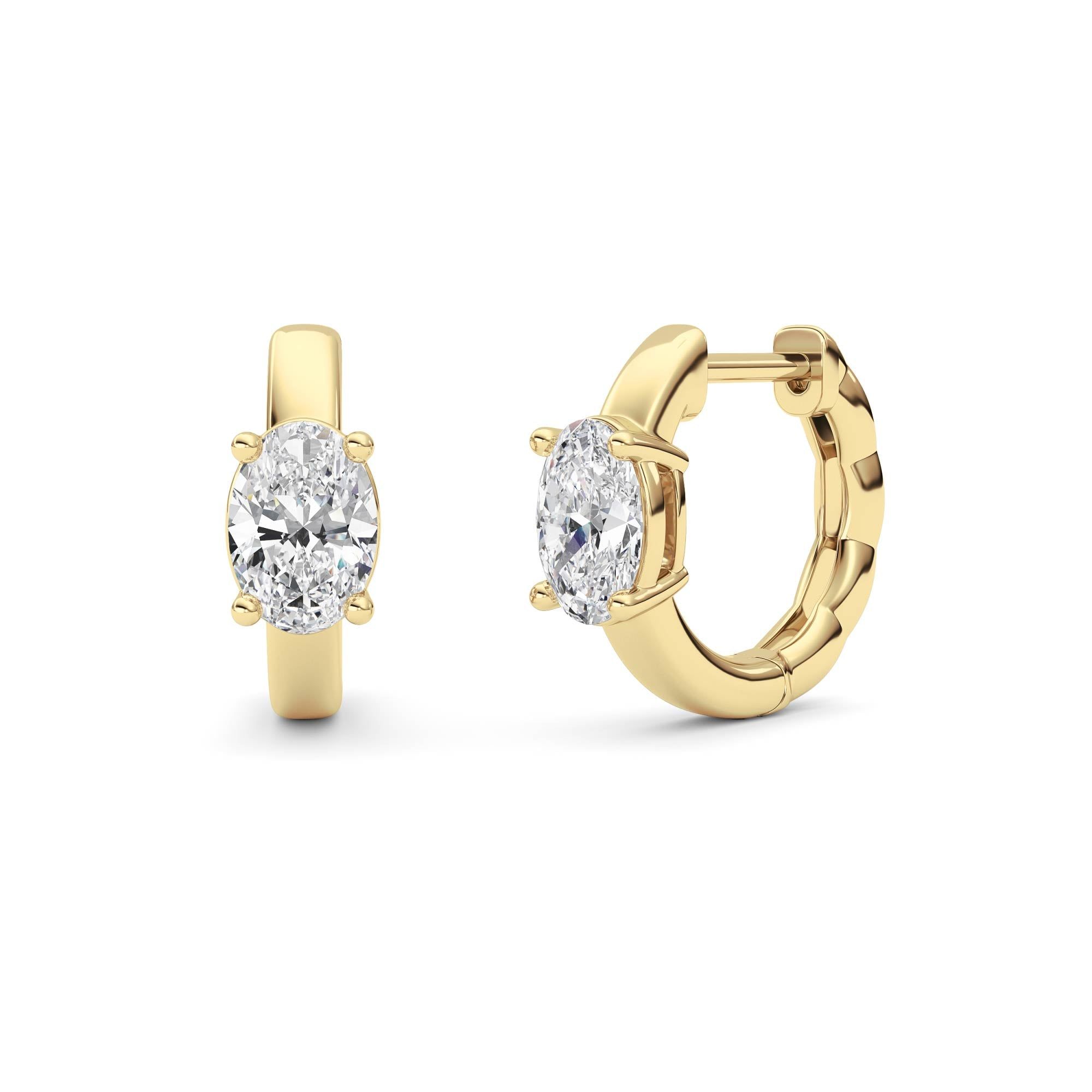 IGI Certified 1.00 CTW FVS Oval Cut Lab-Grown Diamond Huggie Hoop Earrings in 14kt Yellow Gold