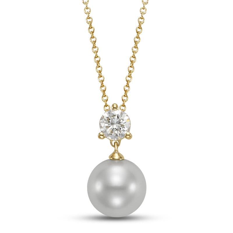 14kt Yellow Gold 9.5-10mm Freshwater Pearl & Lab-Grown Diamond Pendant (0.50 CTW)