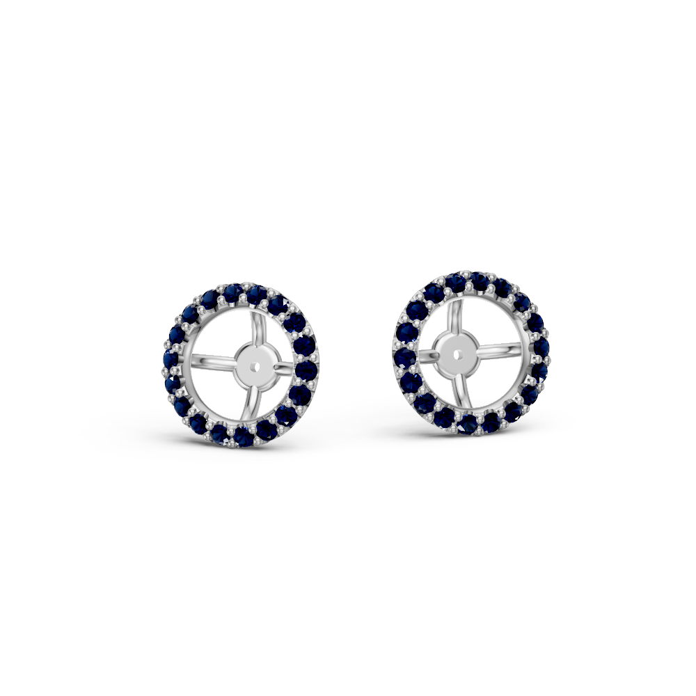 Blue Sapphire Halo Earring Jackets for Four-Prong Round Stud Earrings