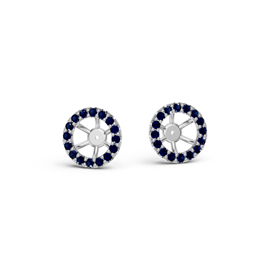 Blue Sapphire Halo Earring Jackets for Three-Prong Round Martini Stud Earrings