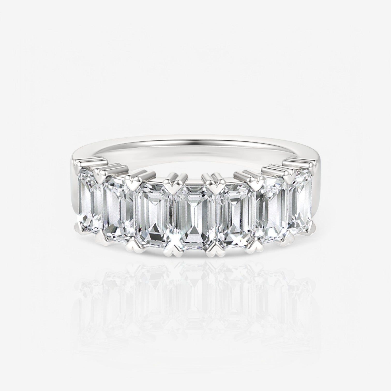 Seven-Stone Emerald Lab Diamond Wedding Ring