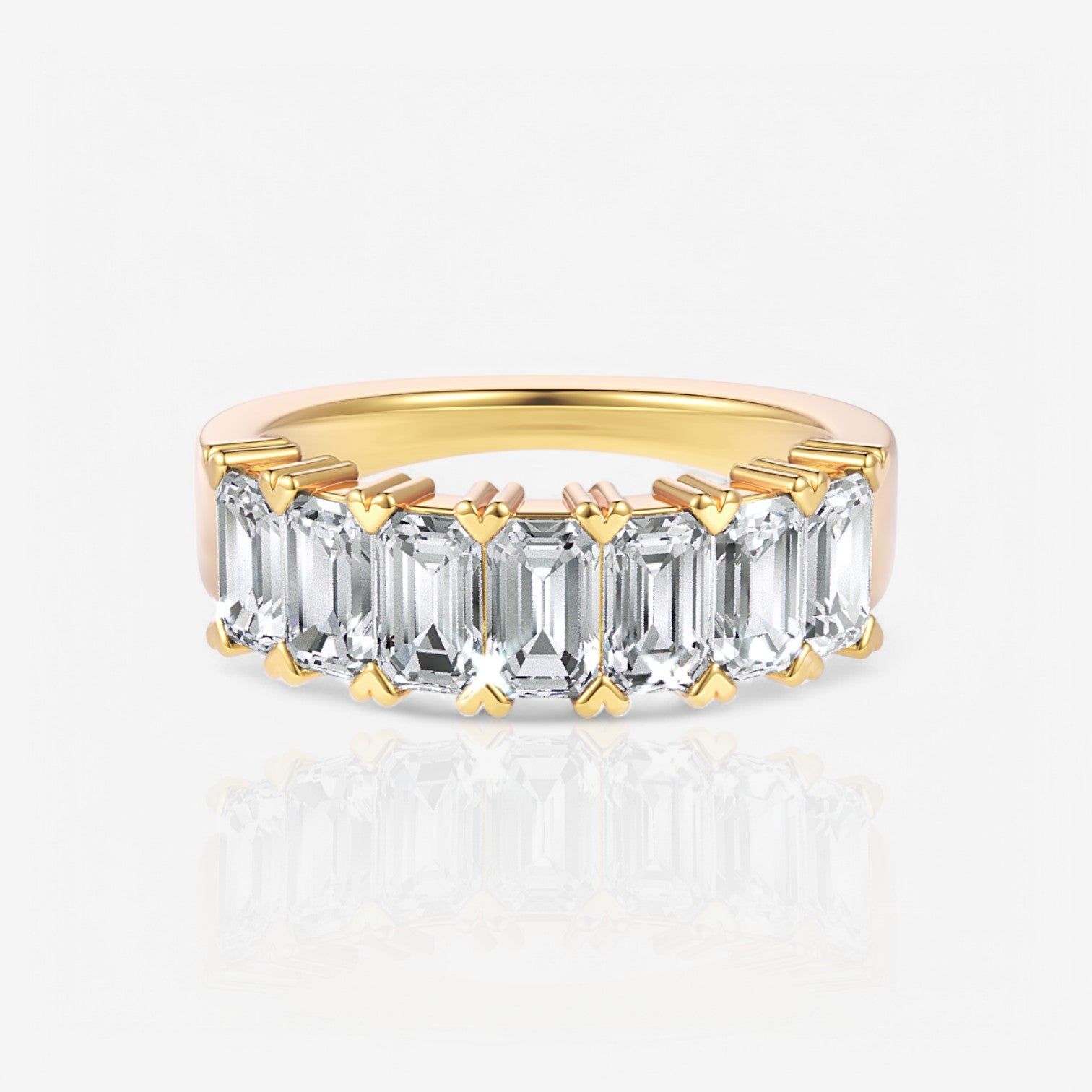 Seven-Stone Emerald Lab Diamond Wedding Ring