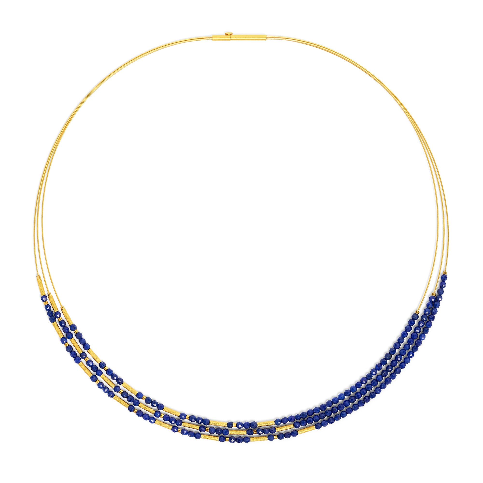 Bernd Wolf 24kt Gold Plated Clini Triple Strand Lapis Necklace